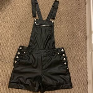 Faux leather short overalls